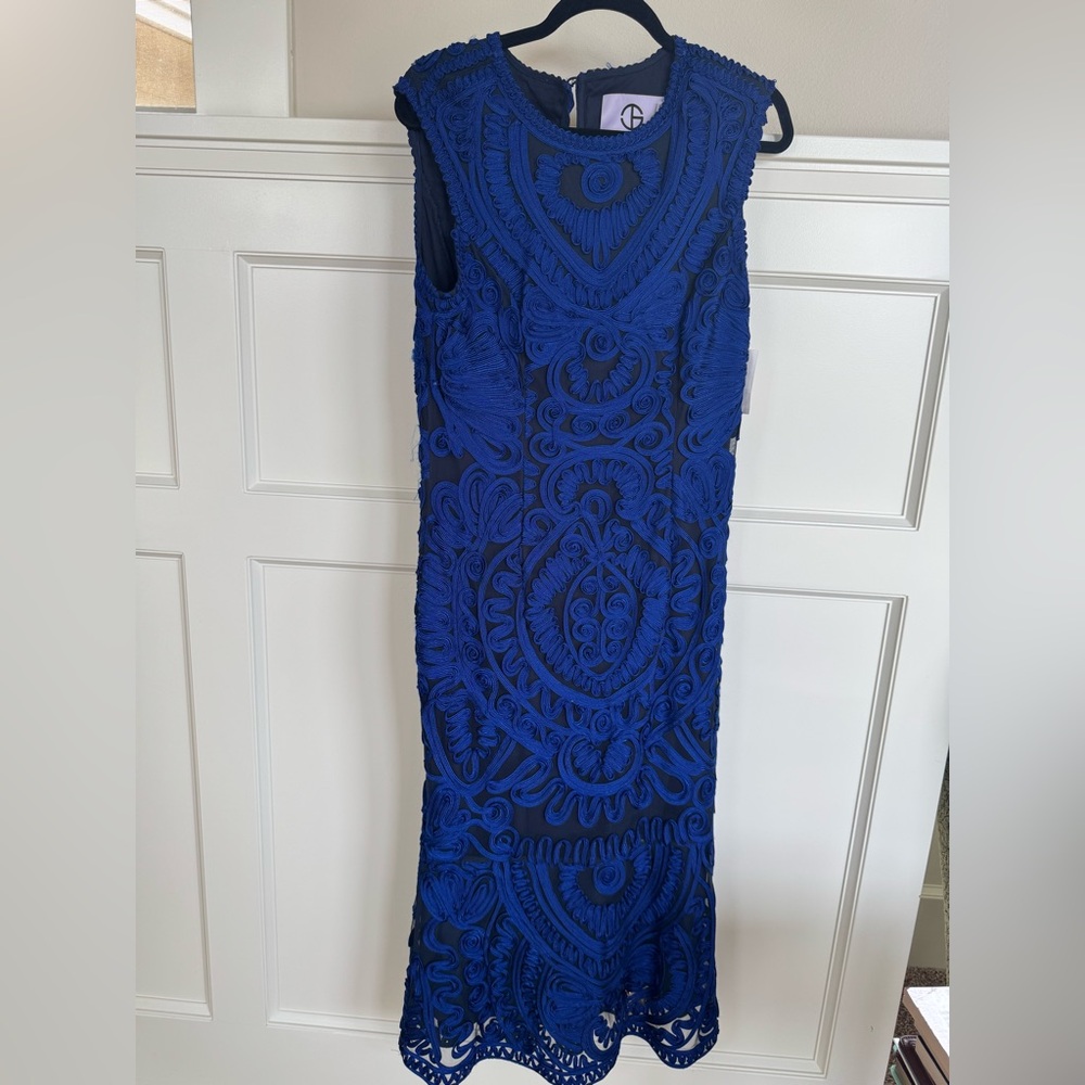 JS COLLECTIONS sleeveless dress, royal blue, and black elegant